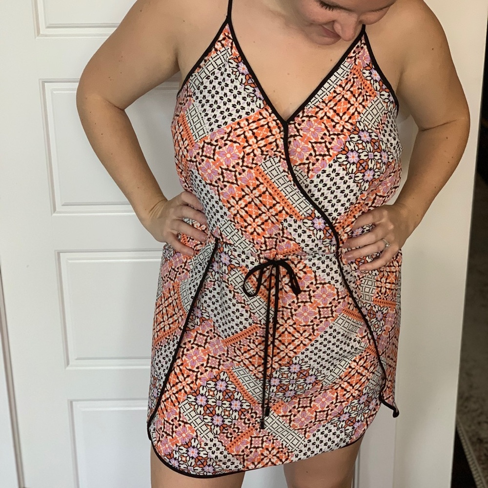 Coral/White/Black Pattern Sundress Size Large